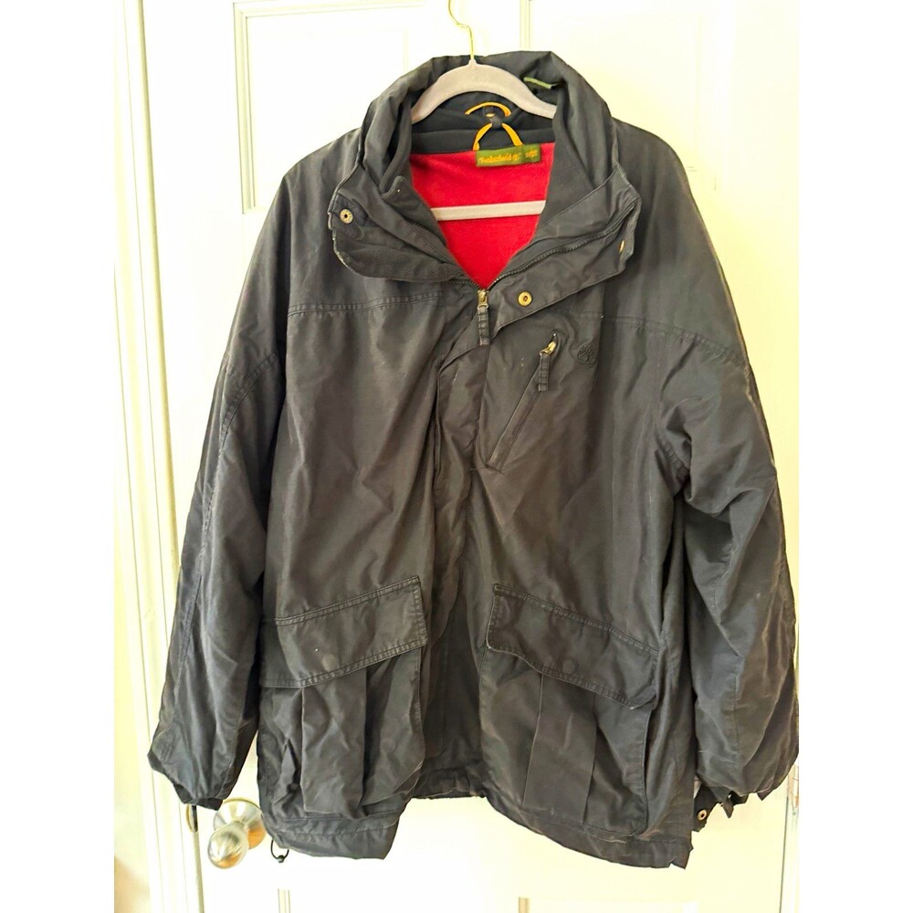 Vintage Timberland Men’s XL Black Hooded Full Zip removable Liner Jacket 11479